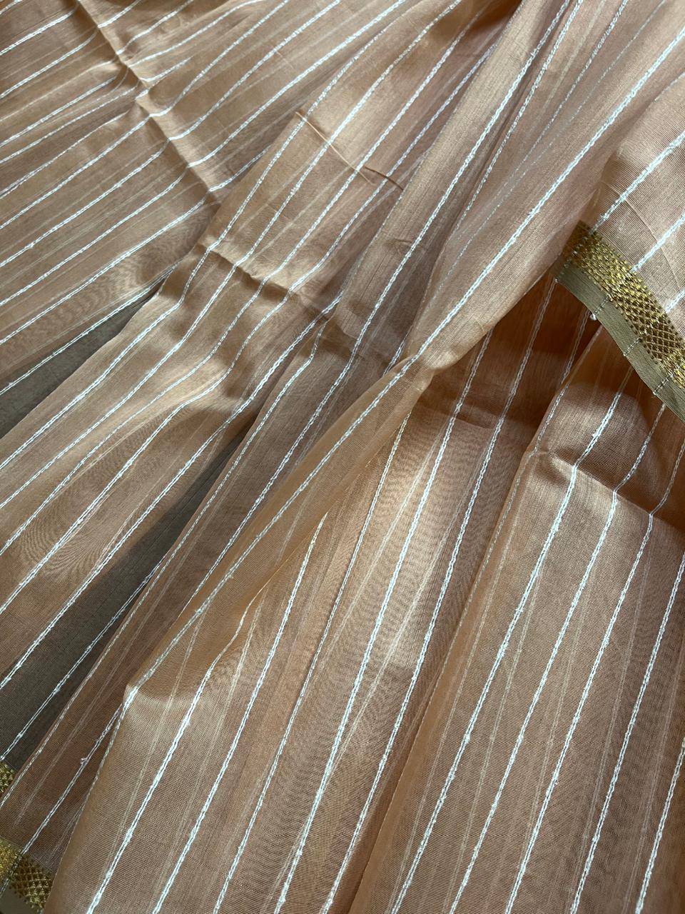 PEACH SICO PURE HANDLOOM MAHESHWARI SAREE