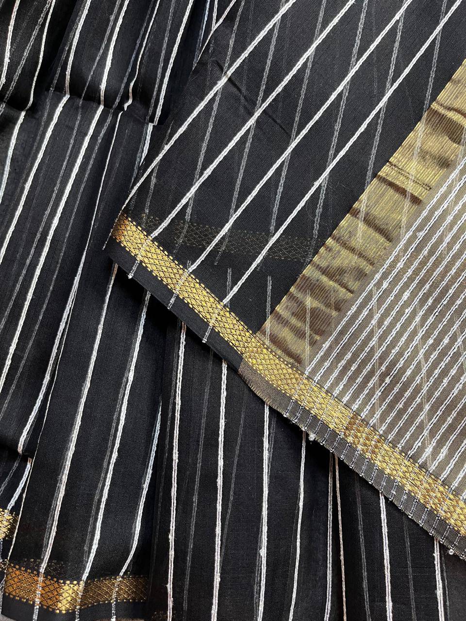 BLACK SICO PURE HANDLOOM MAHESHWARI SAREE