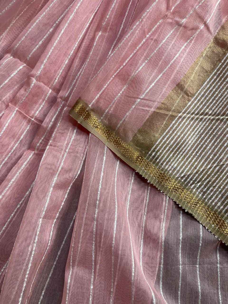 PINK SICO PURE HANDLOOM MAHESHWARI SAREE