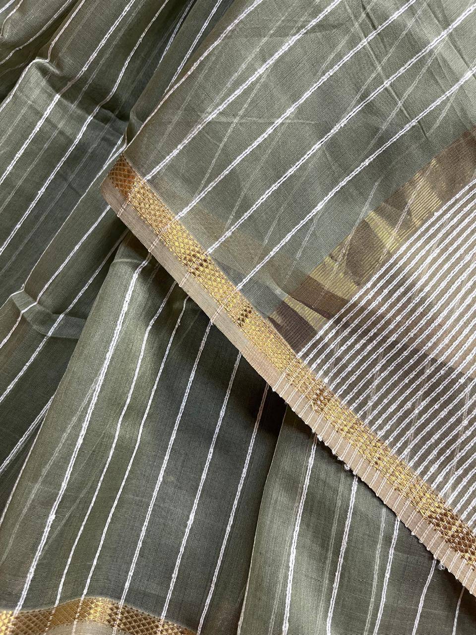 SAGE GREEN SICO PURE HANDLOOM MAHESHWARI SAREE