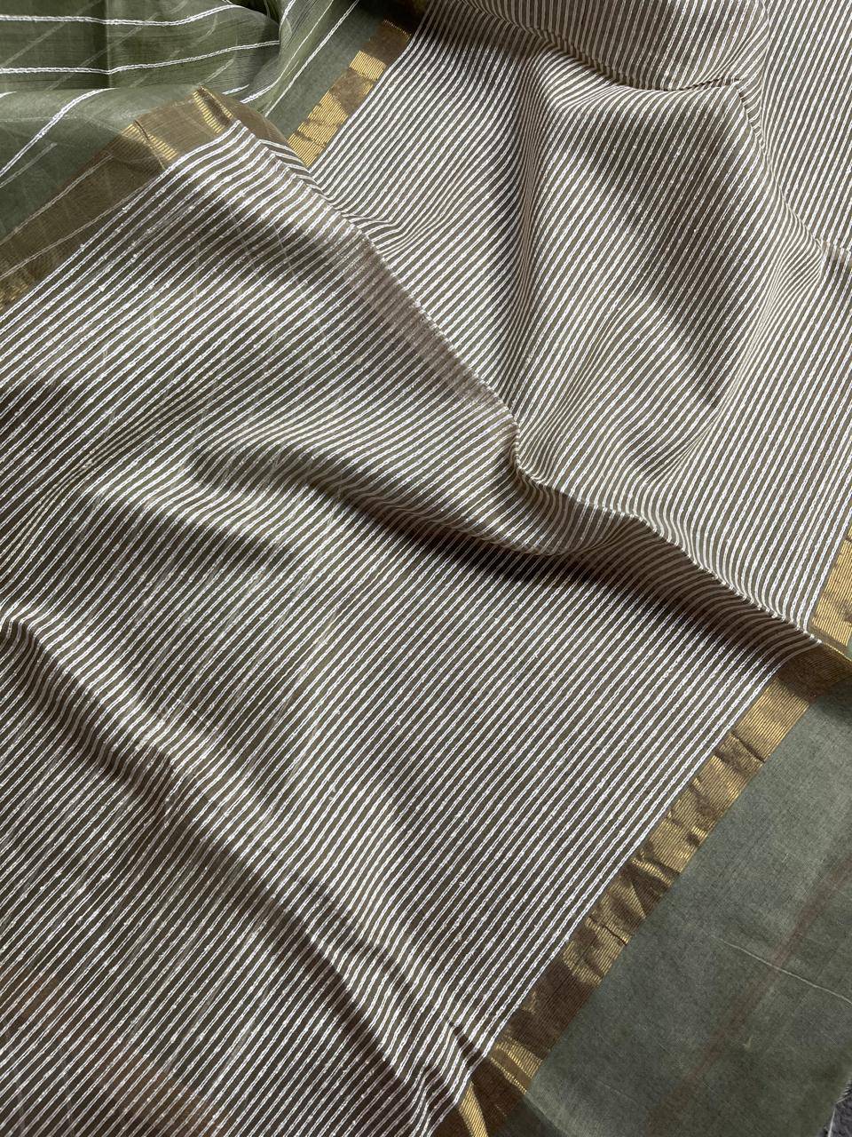 SAGE GREEN SICO PURE HANDLOOM MAHESHWARI SAREE