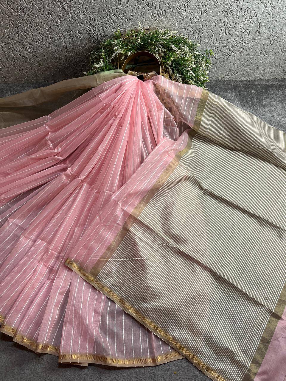 PINK SICO PURE HANDLOOM MAHESHWARI SAREE