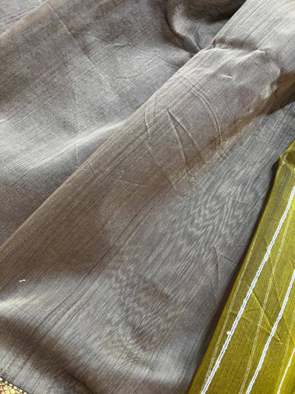 OLIVE GREEN SICO PURE HANDLOOM MAHESHWARI SAREE