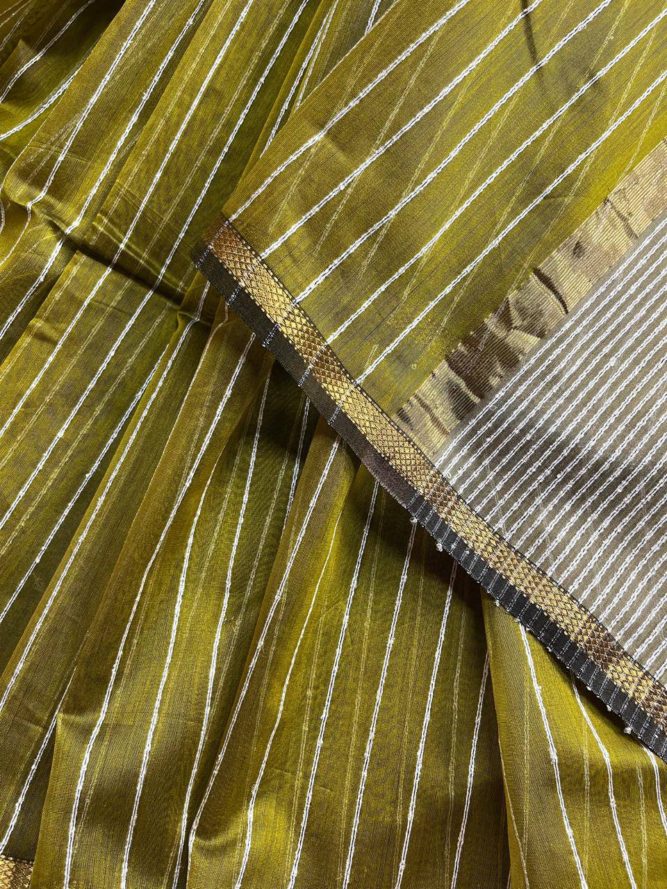 OLIVE GREEN SICO PURE HANDLOOM MAHESHWARI SAREE