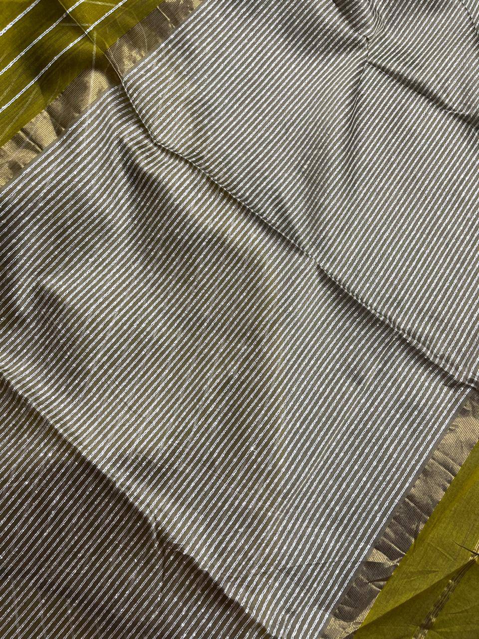 OLIVE GREEN SICO PURE HANDLOOM MAHESHWARI SAREE