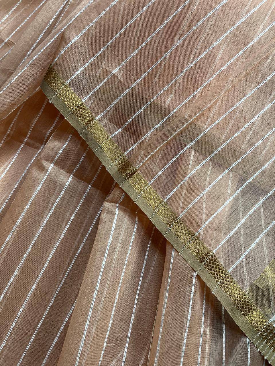 PEACH SICO PURE HANDLOOM MAHESHWARI SAREE