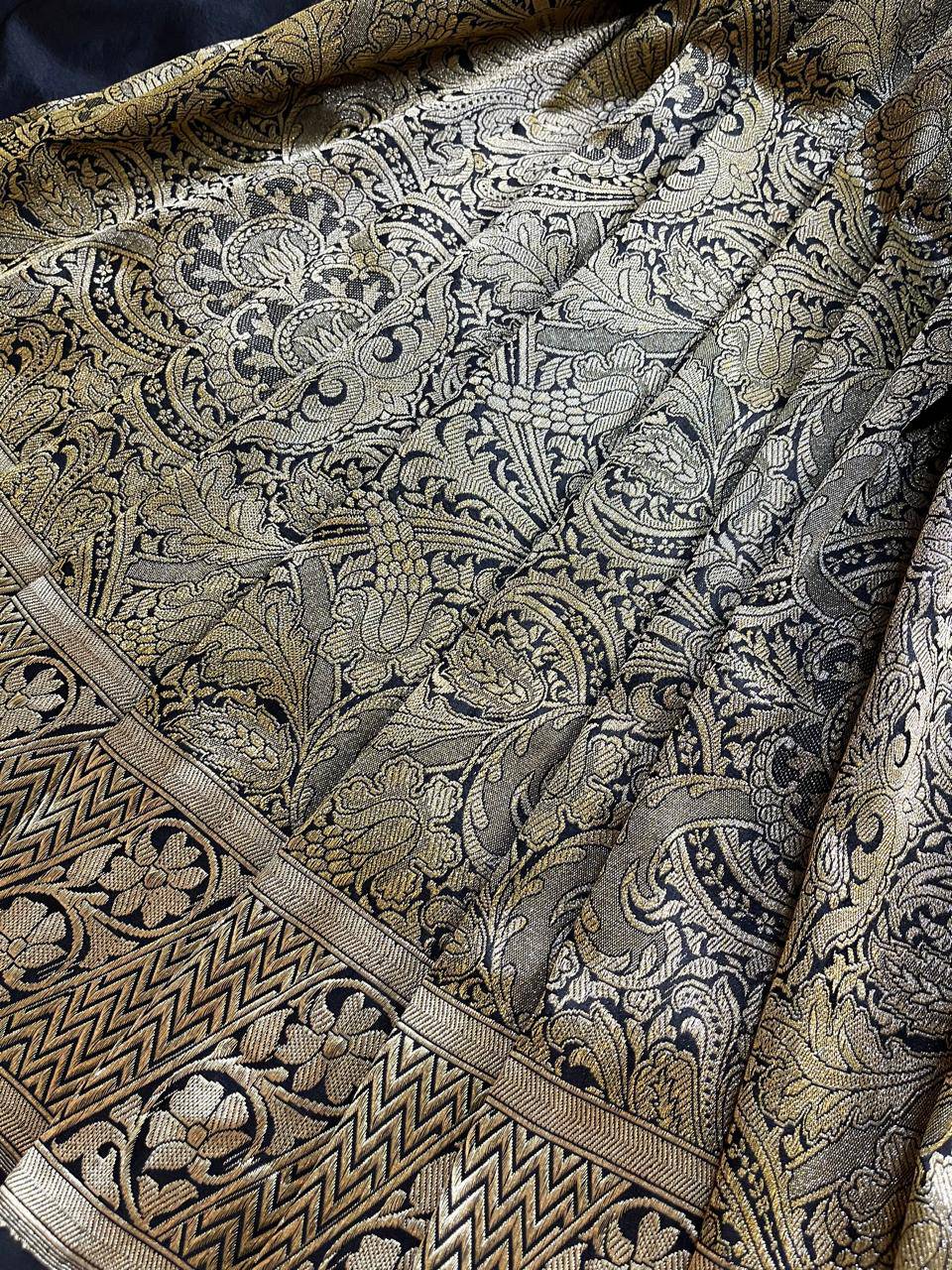 BLACK GOLD TISSUE SILK PURE HANDLOOM BANARASI SAREE