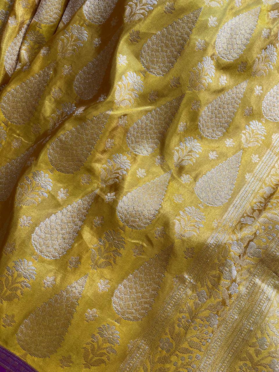 YELLOW TISSUE SILK PURE HANDLOOM BANARASI SAREE