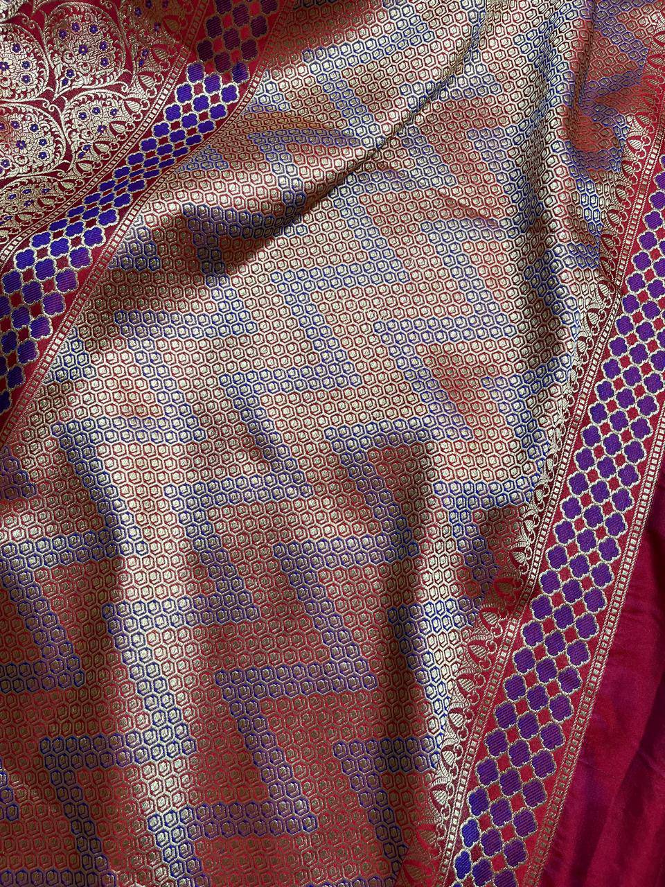 RED SILK TISSUE PURE HANDLOOM BANARASI SAREE