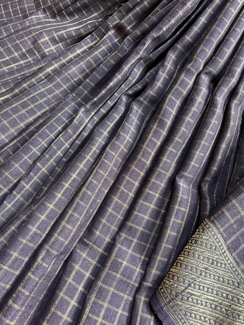 DARK PURPLE TASSAR PURE HANLOOM BANARASI SAREE