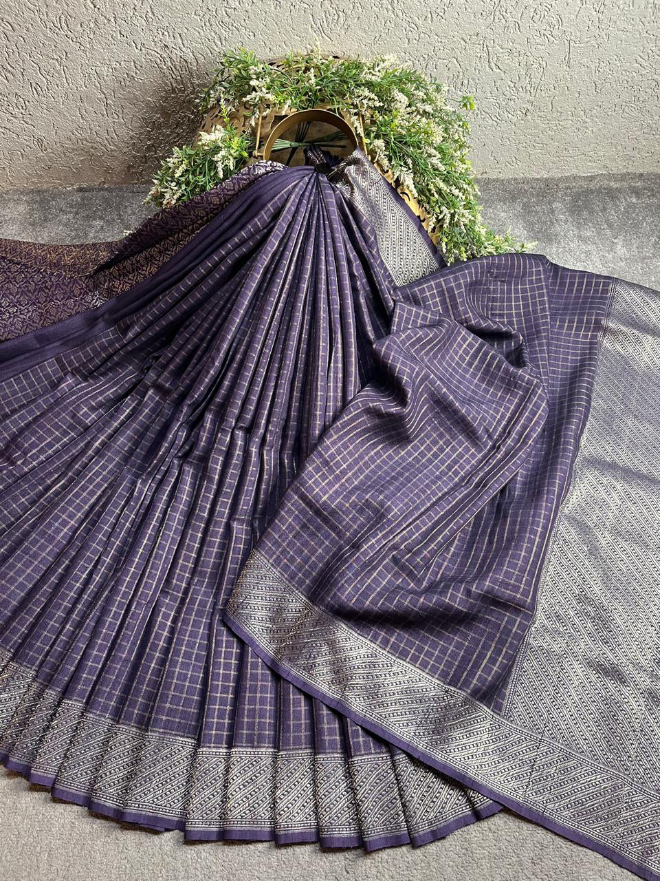 DARK PURPLE TASSAR PURE HANLOOM BANARASI SAREE
