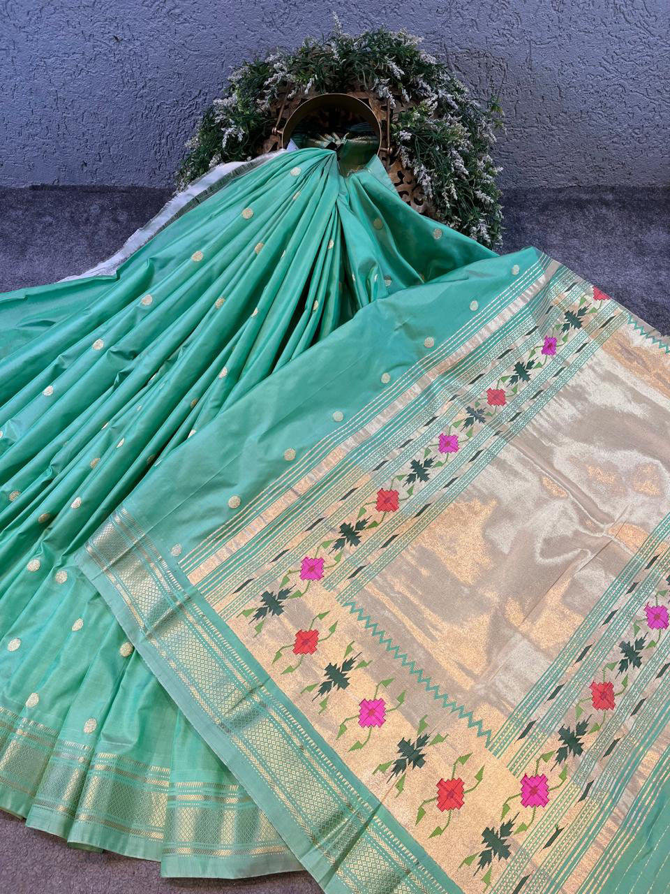 SEA GREEN SILK PURE HANDLOOM PAITHANI SAREE