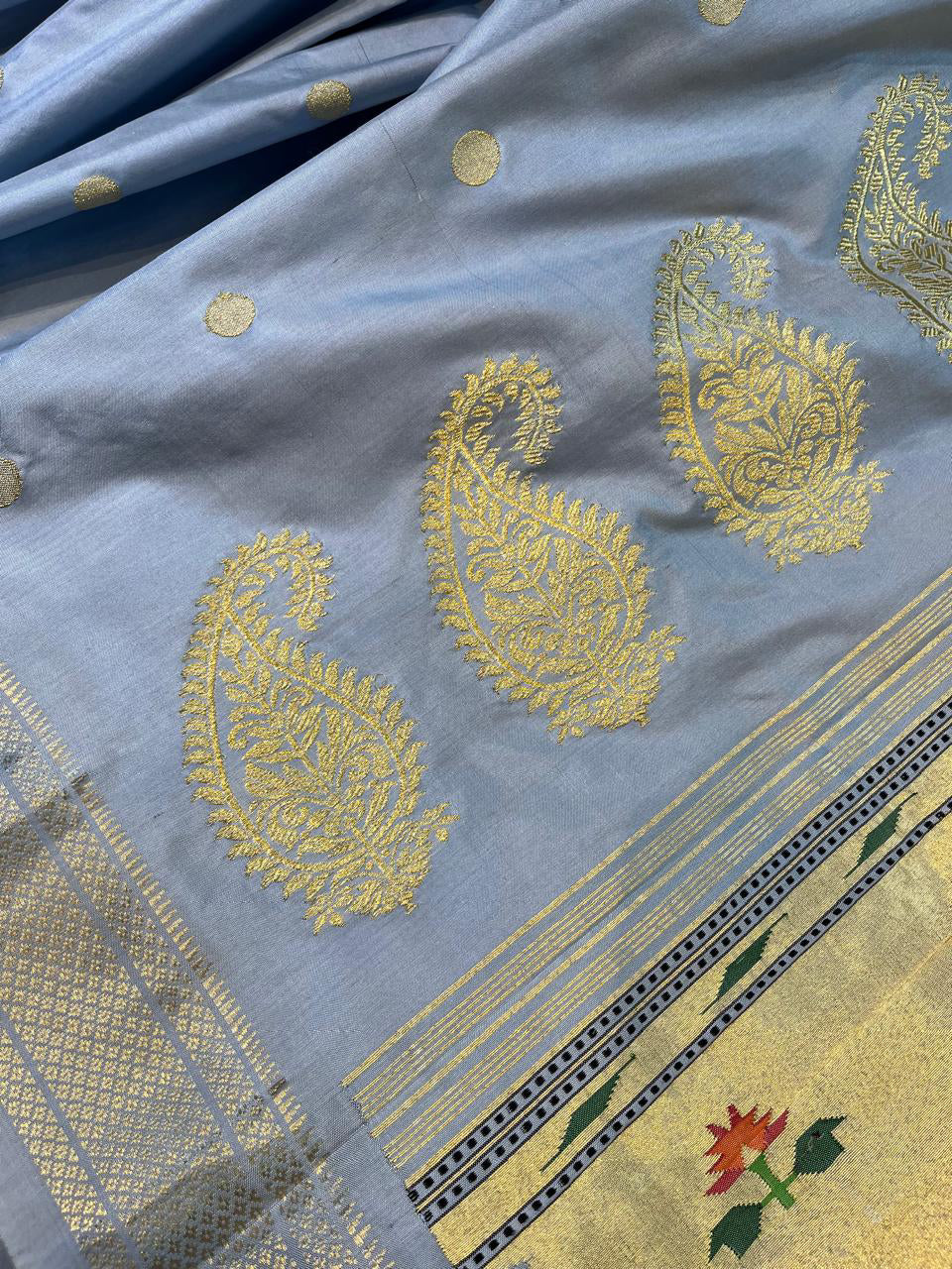 POWDER BLUE SILK PURE HANDLOOM PAITHANI SAREE