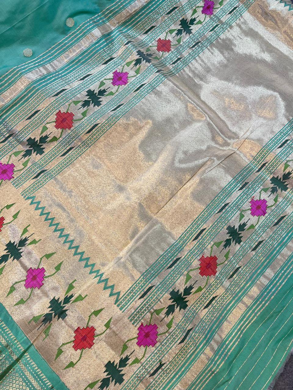 SEA GREEN SILK PURE HANDLOOM PAITHANI SAREE