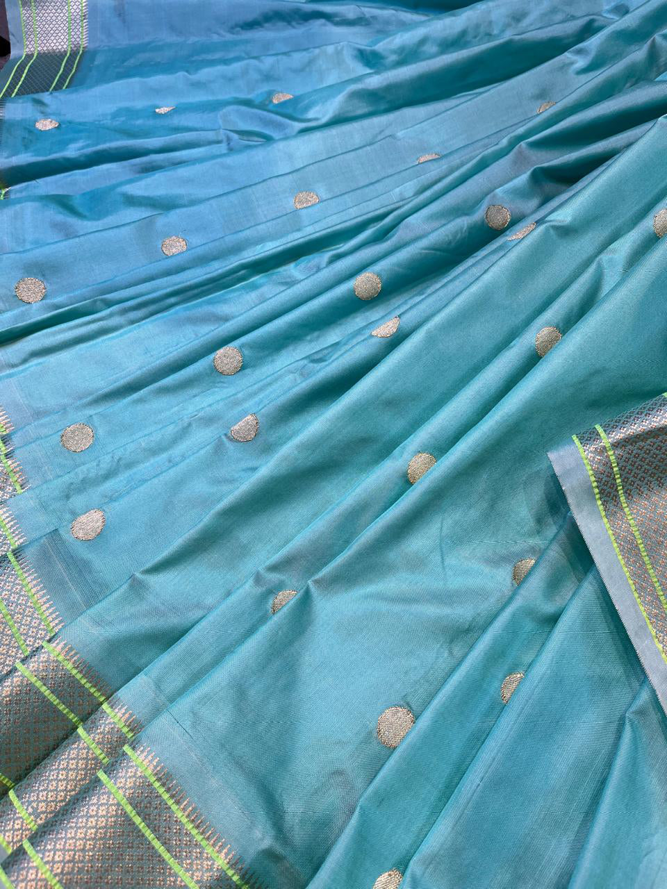 TURQUOISE BLUE SILK PURE HANDLOOM PAITHANI SAREE