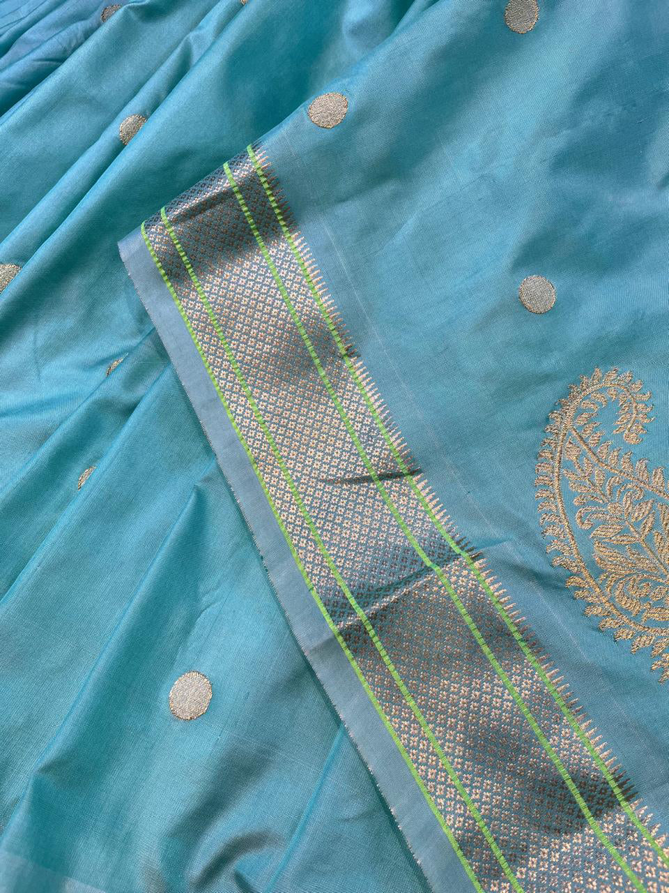 TURQUOISE BLUE SILK PURE HANDLOOM PAITHANI SAREE