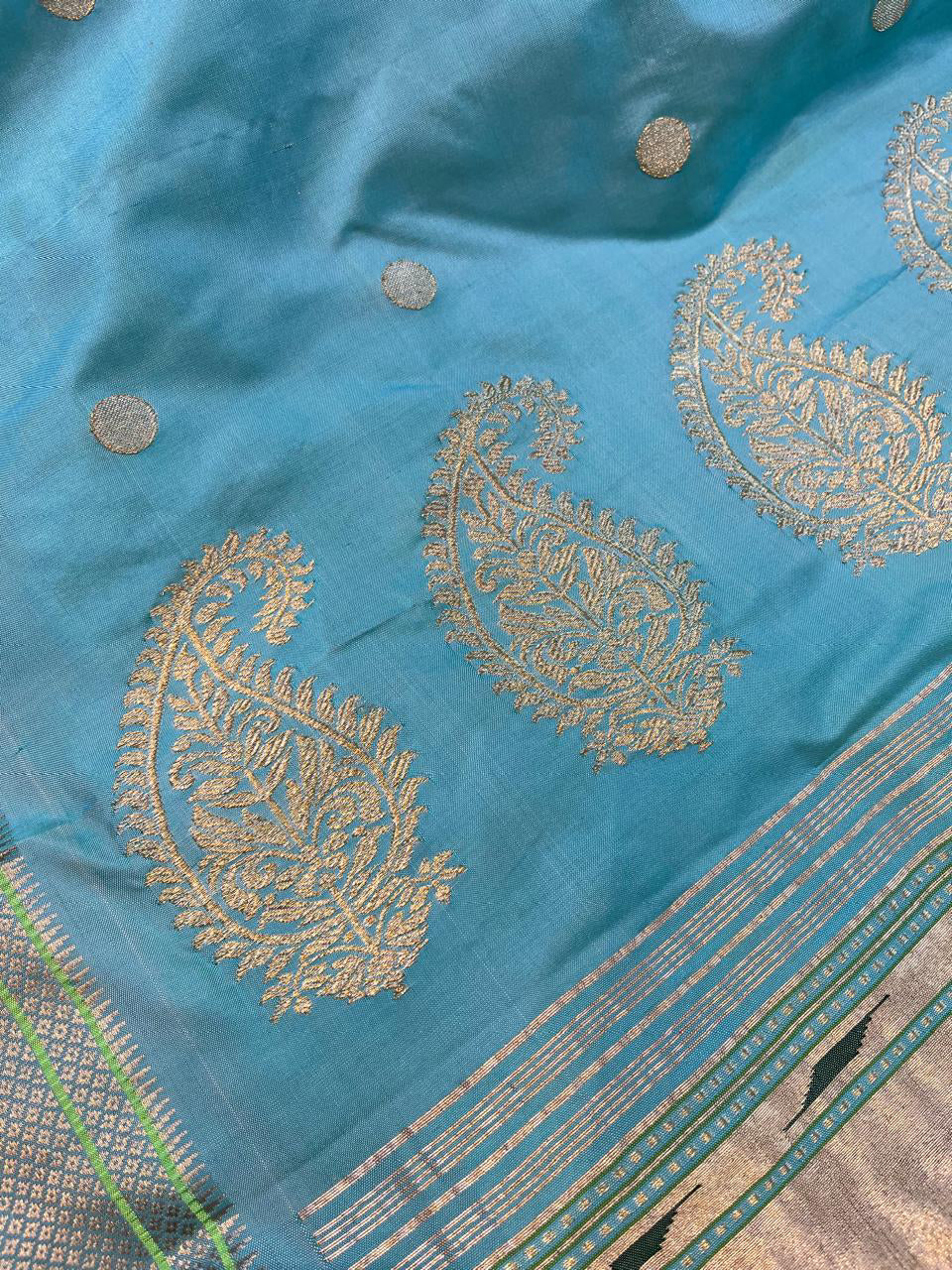 TURQUOISE BLUE SILK PURE HANDLOOM PAITHANI SAREE