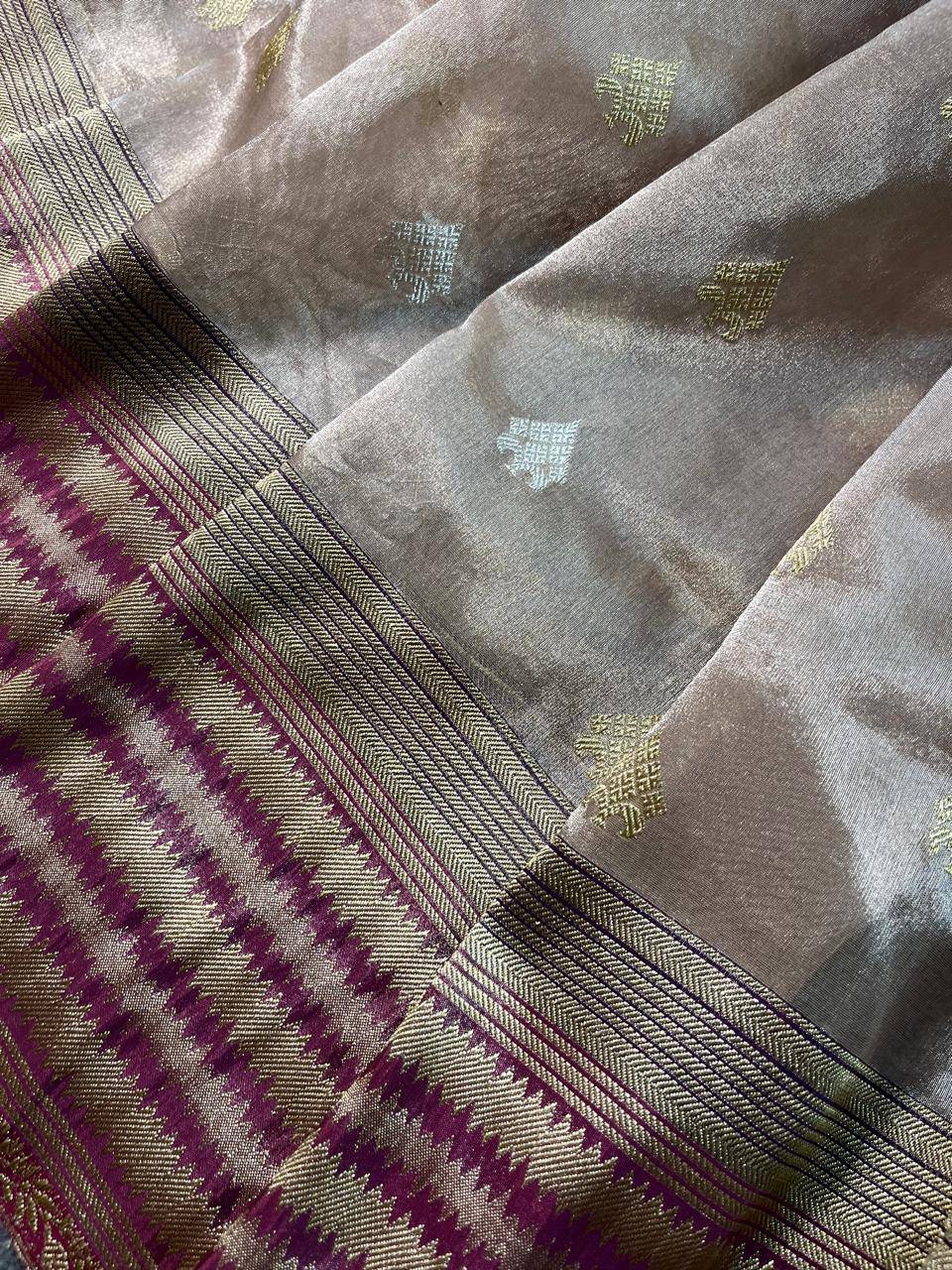 BIEGE KORA TISSUE PURE HANDLOOM BANARASI SAREE