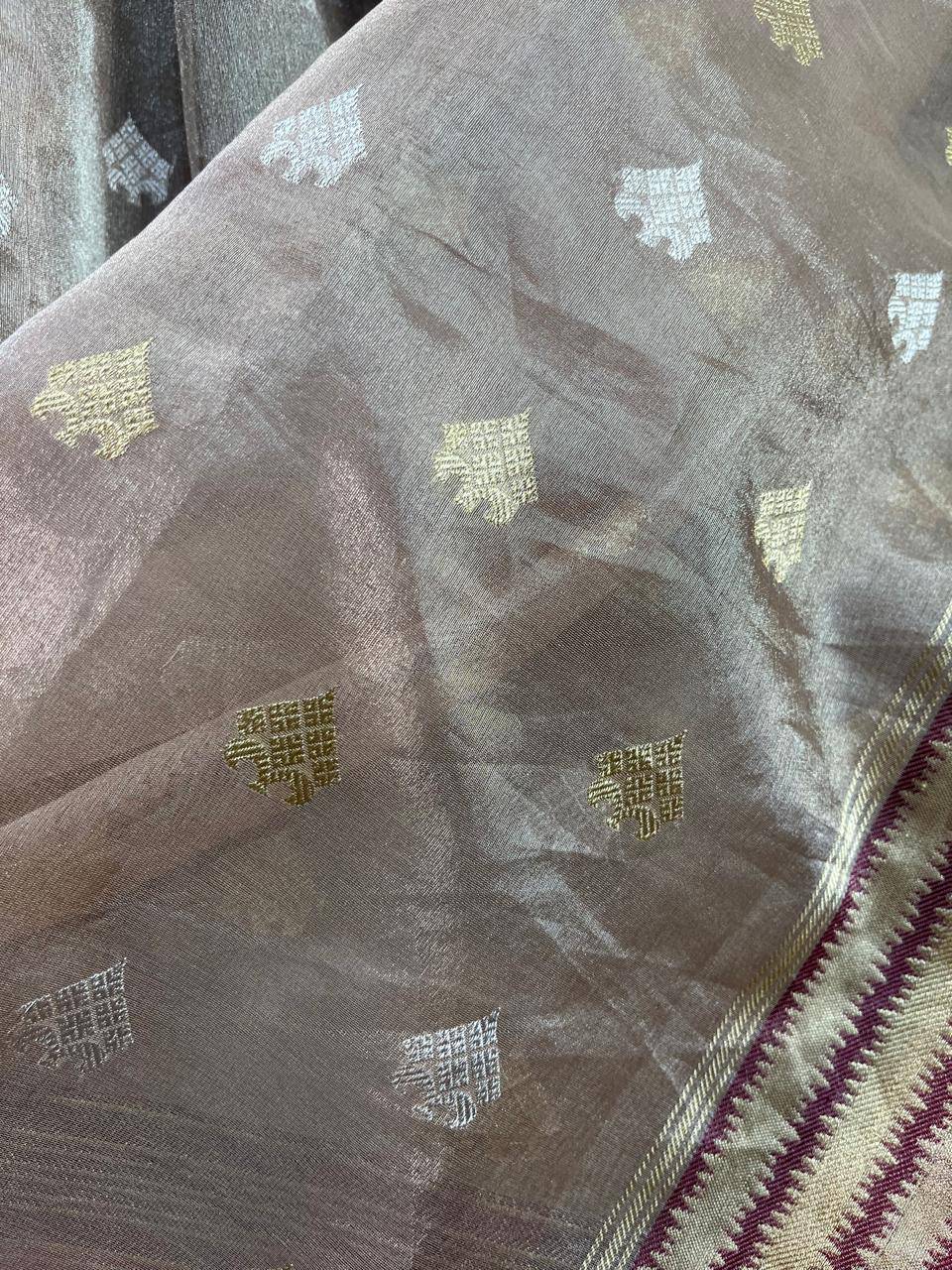 BIEGE KORA TISSUE PURE HANDLOOM BANARASI SAREE