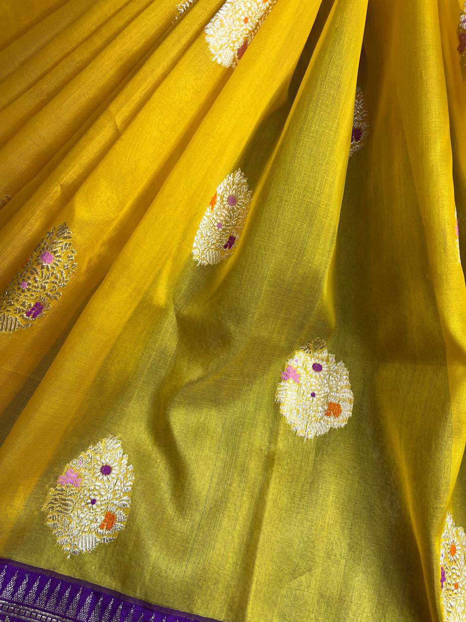YELLOW KORA PURE HANDLOOM BANARASI SAREE