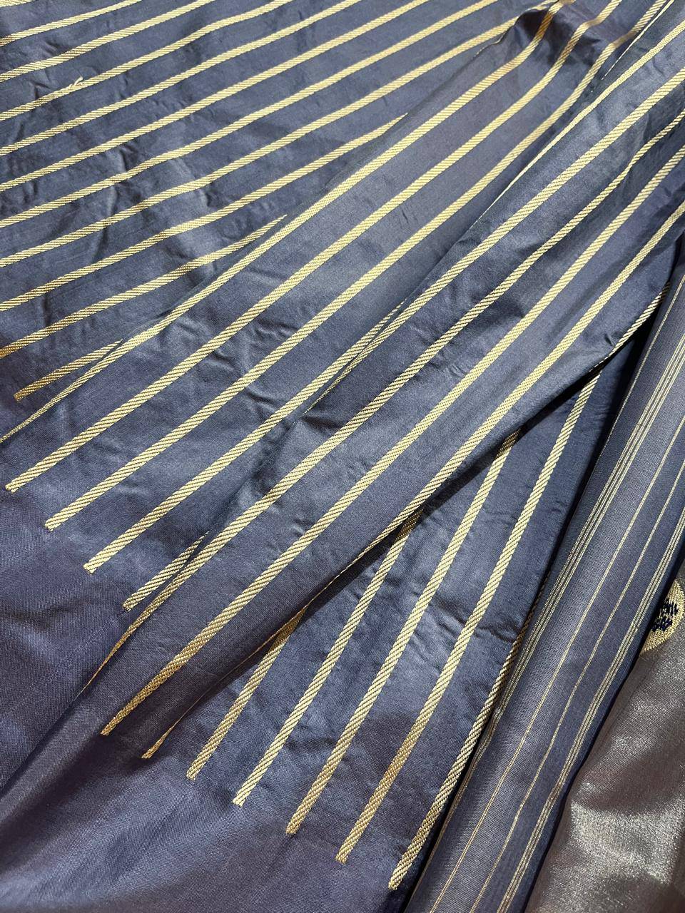 GREY KORA TISSUE PURE HANDLOOM BANARASI SAREE