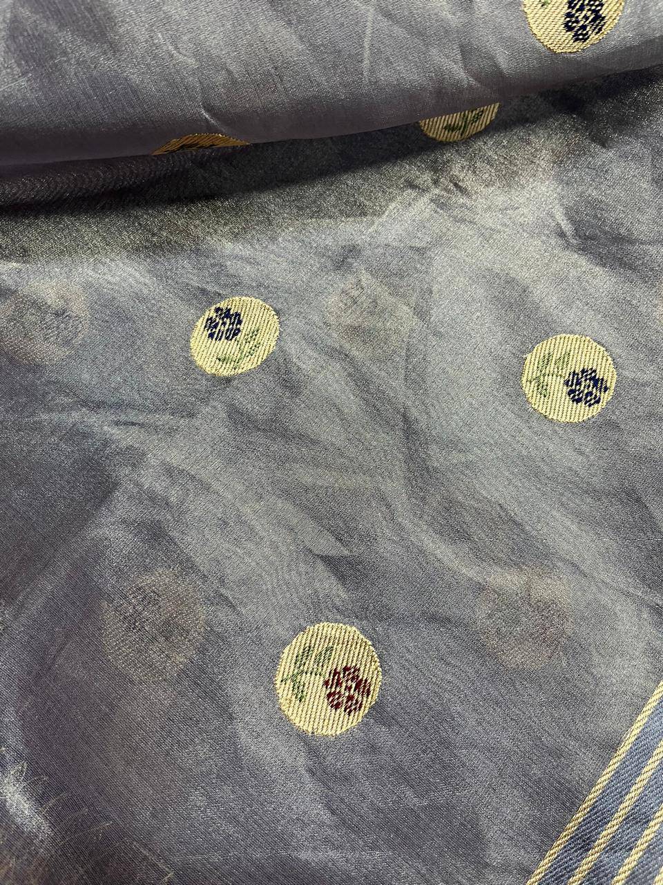 GREY KORA TISSUE PURE HANDLOOM BANARASI SAREE