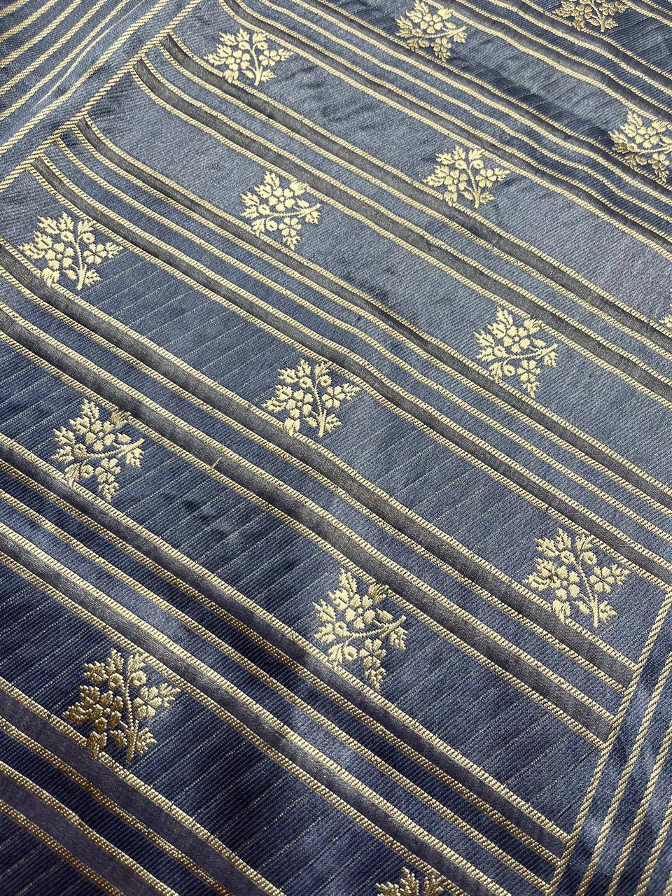 GREY KORA TISSUE PURE HANDLOOM BANARASI SAREE