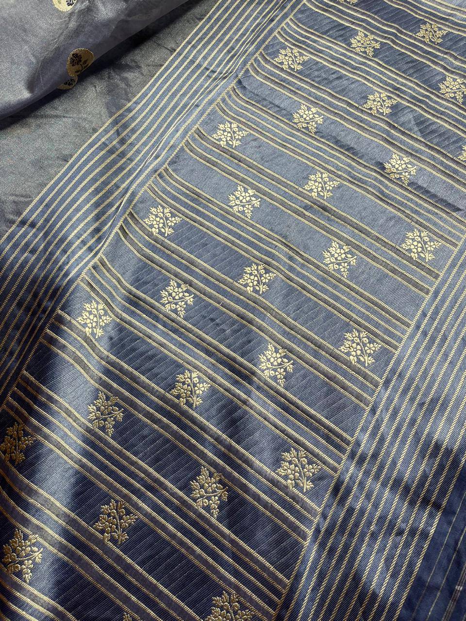 GREY KORA TISSUE PURE HANDLOOM BANARASI SAREE