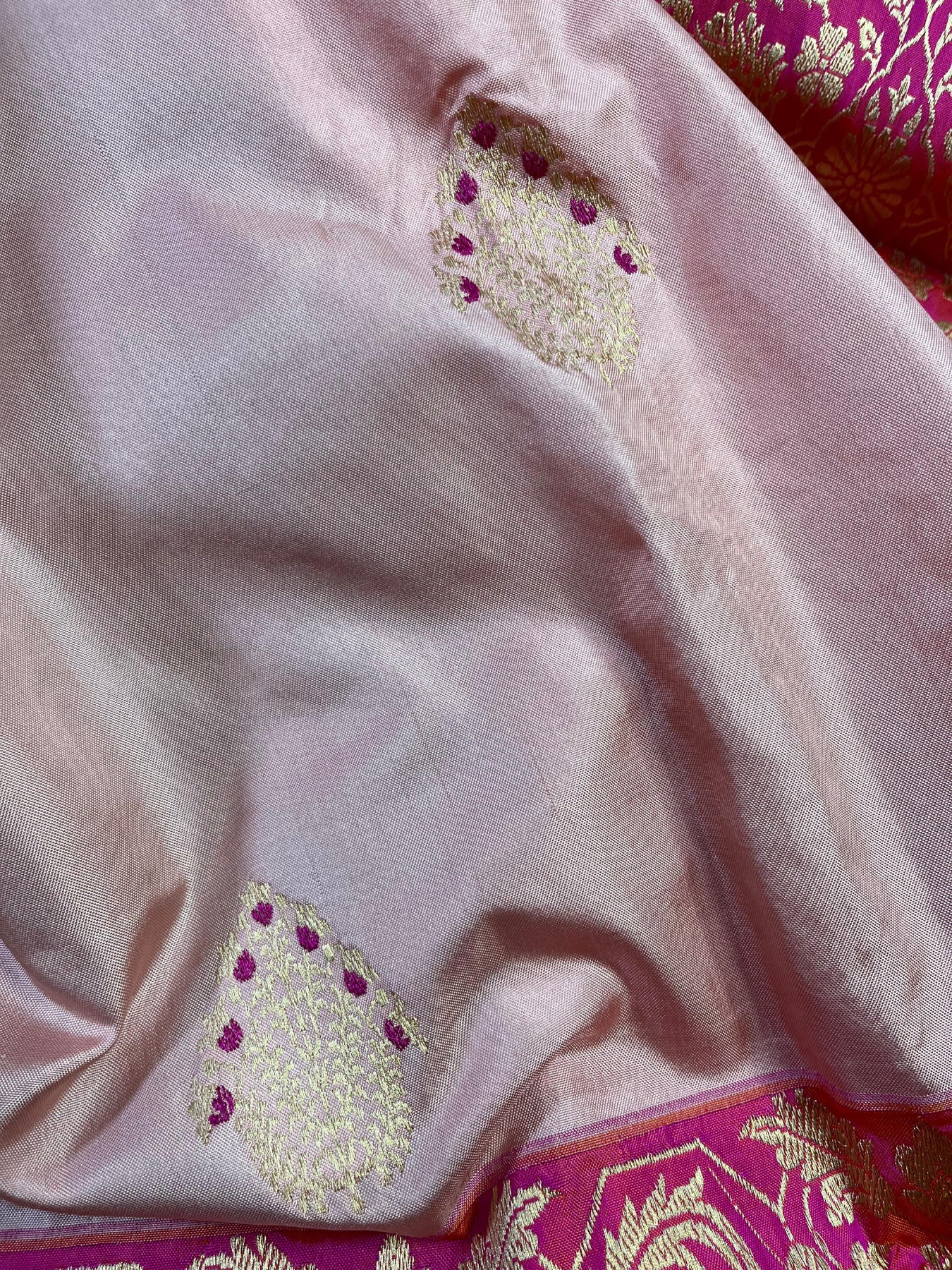 PEACH PINK SILK PURE HANDLOOM BANARASI SAREE