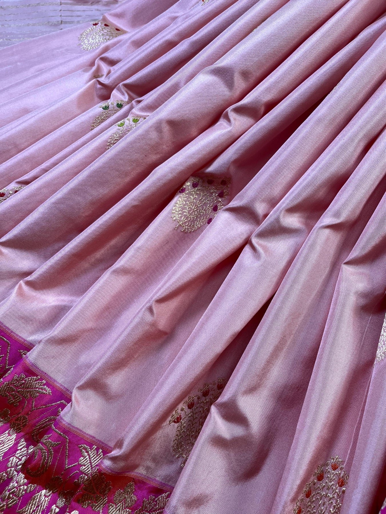 PEACH PINK SILK PURE HANDLOOM BANARASI SAREE
