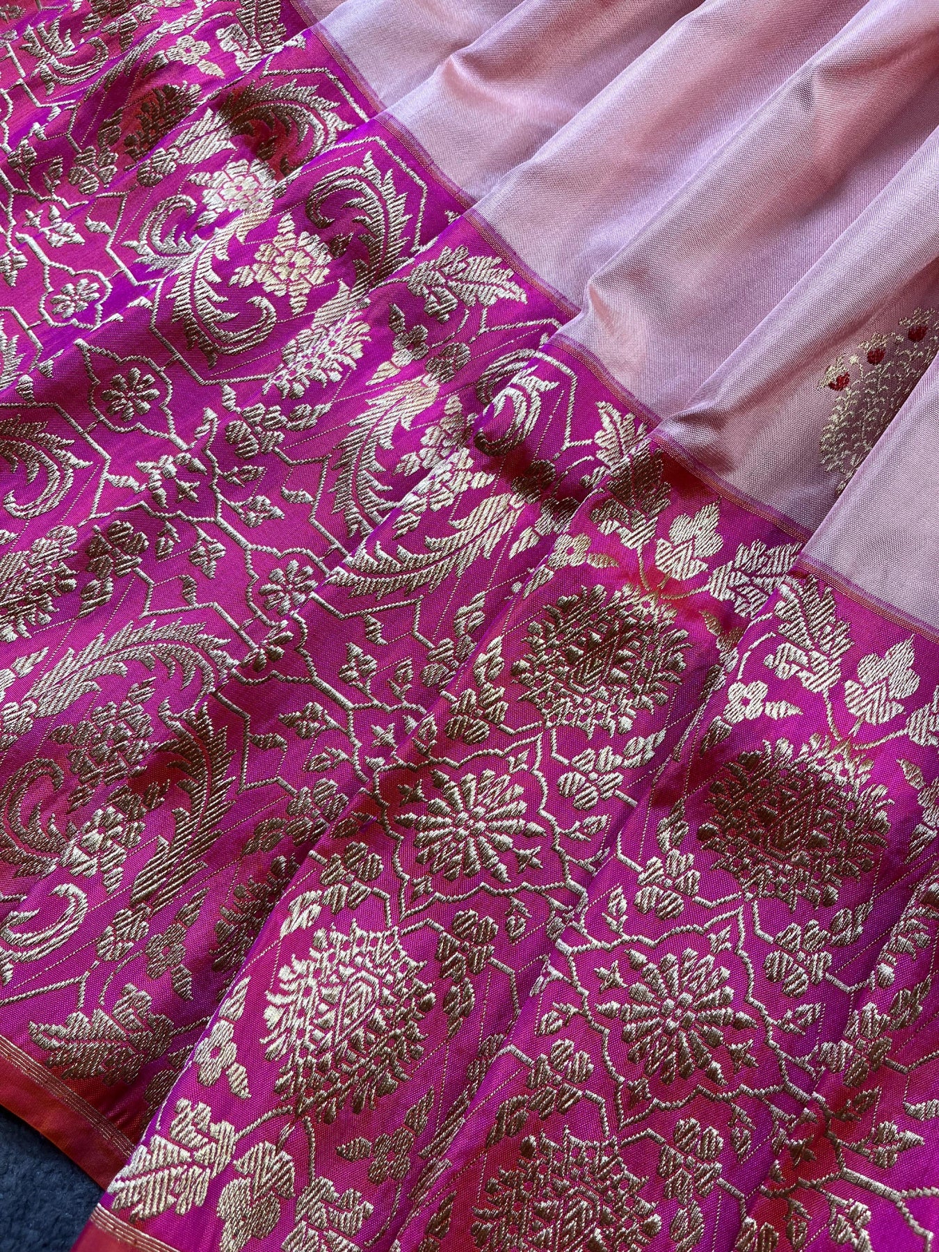 PEACH PINK SILK PURE HANDLOOM BANARASI SAREE