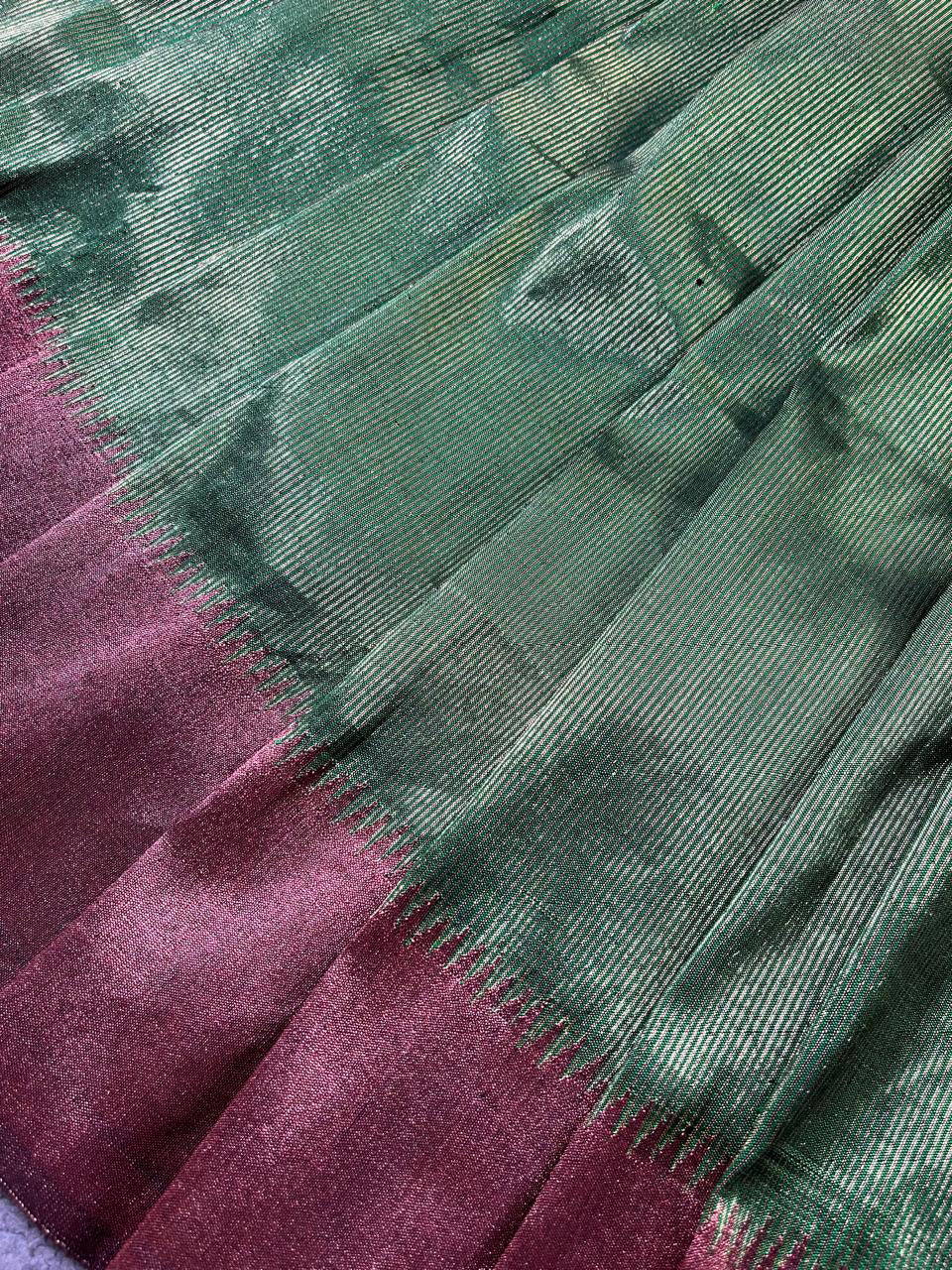 RADIANT GREEN TISSUE SILK PURE HANDLOOM PAITHANI SAREE