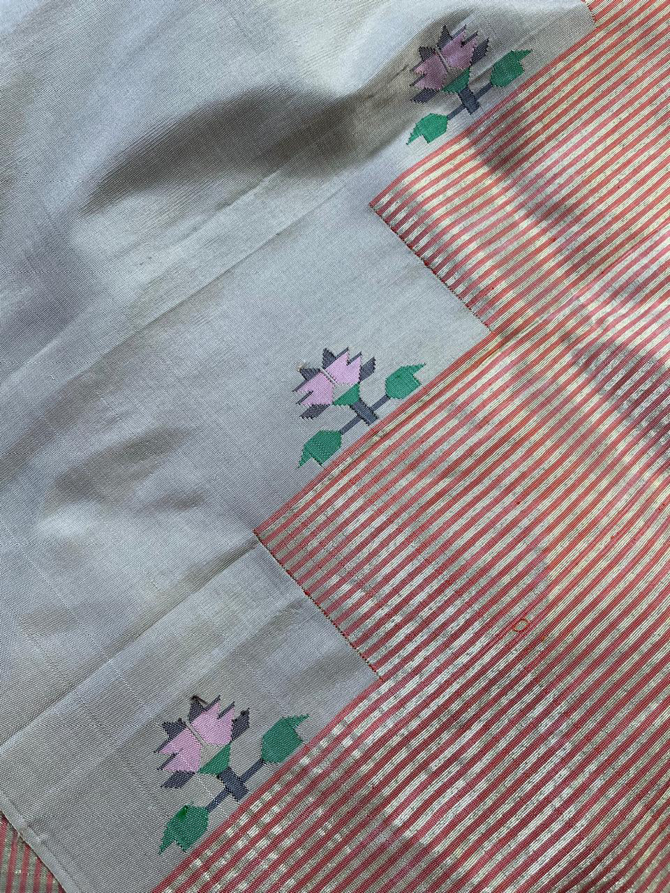 BEIGE SILK PURE HANDLOOM PAITHANI SAREE
