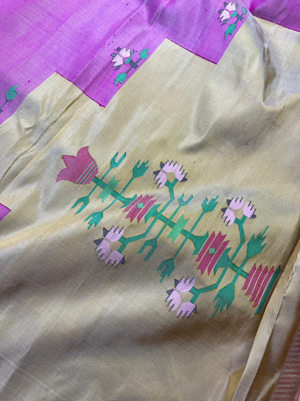 BEIGE SILK PURE HANDLOOM PAITHANI SAREE