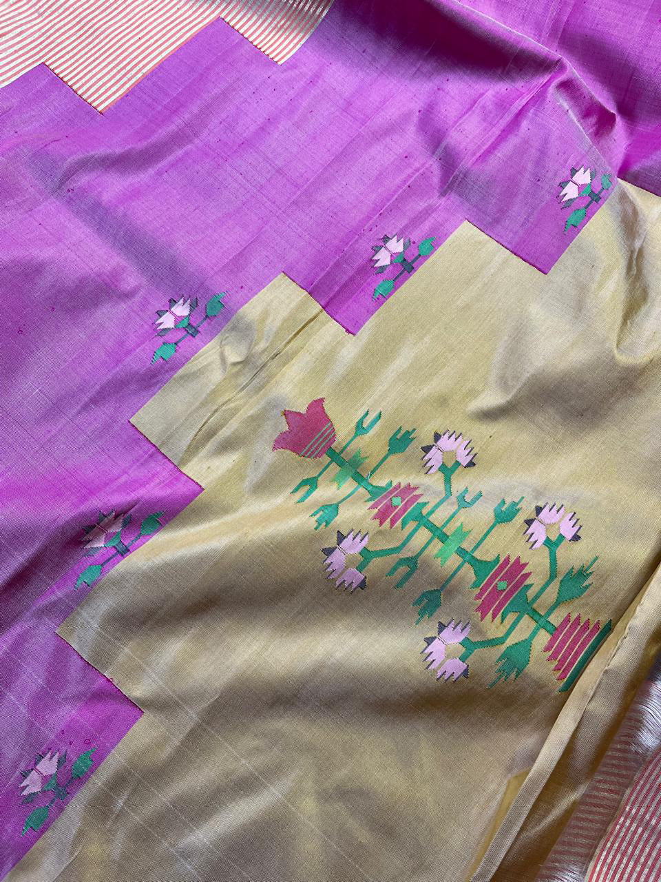 BEIGE SILK PURE HANDLOOM PAITHANI SAREE