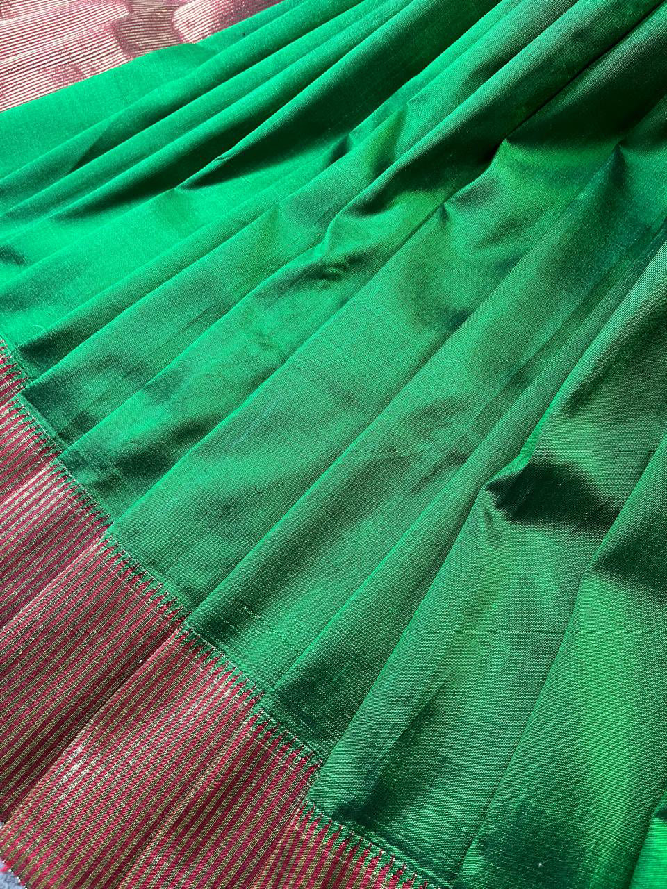 EMERALD GREEN SILK PURE HANDLOOM PAITHANI SAREE