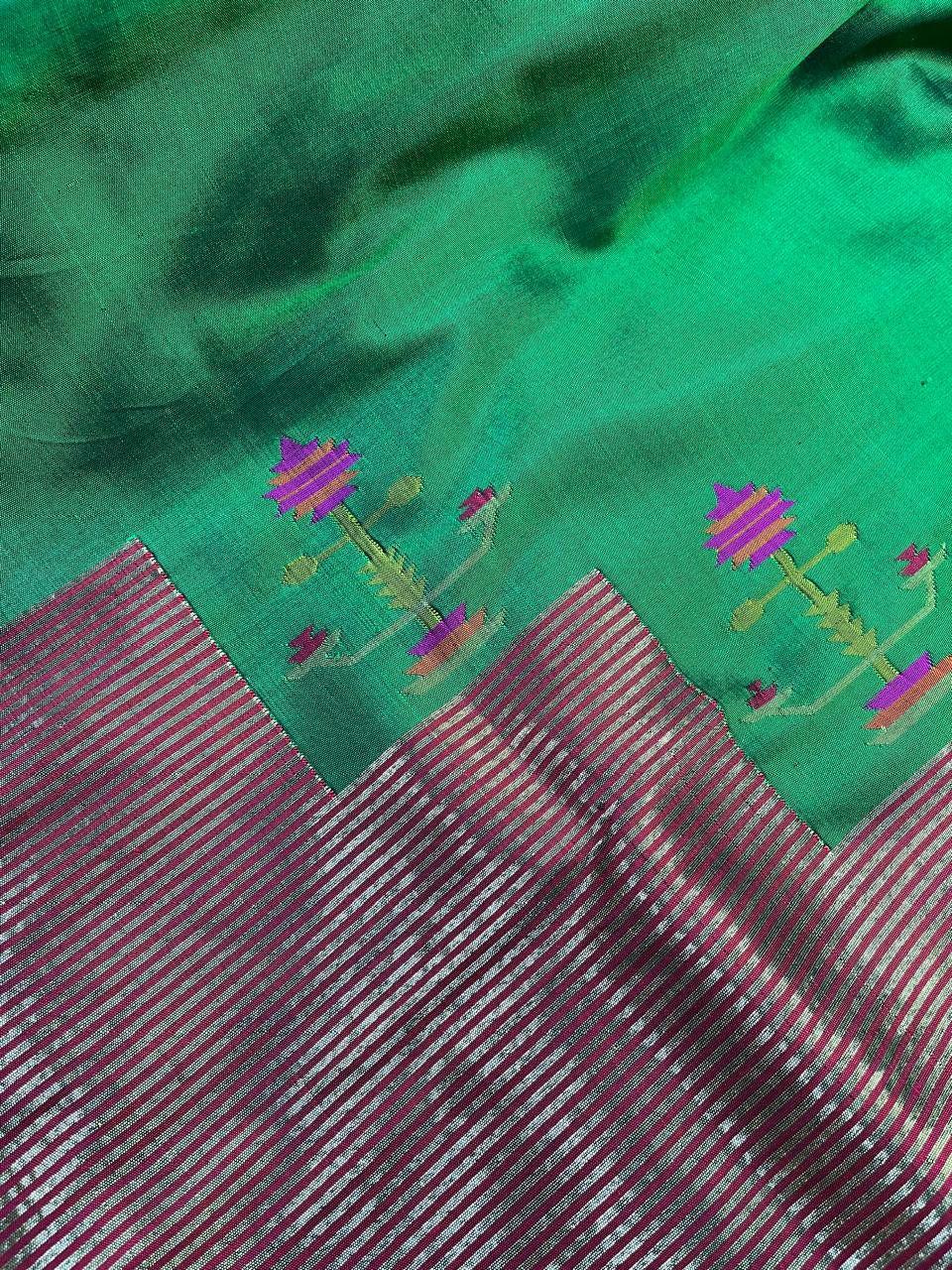 EMERALD GREEN SILK PURE HANDLOOM PAITHANI SAREE