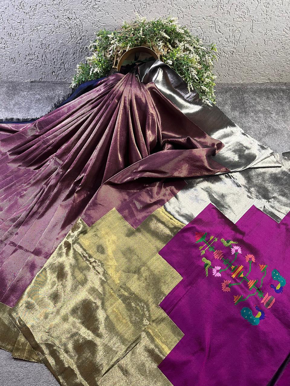 PLUM TISSUE SILK PURE HANDLOOM PAITHANI SAREE