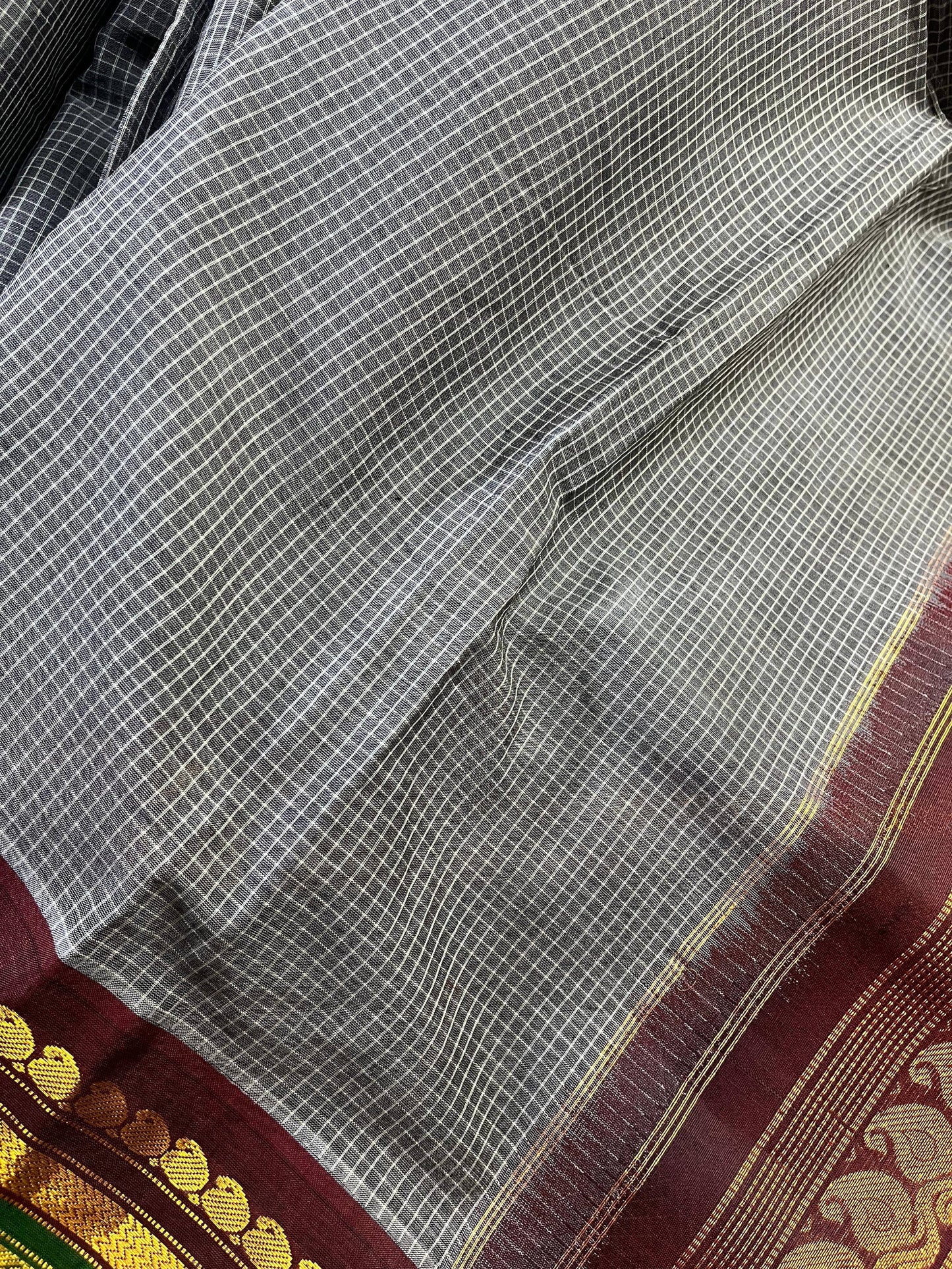 GREY COTTON PURE HANDLOOM GADWAL SAREE