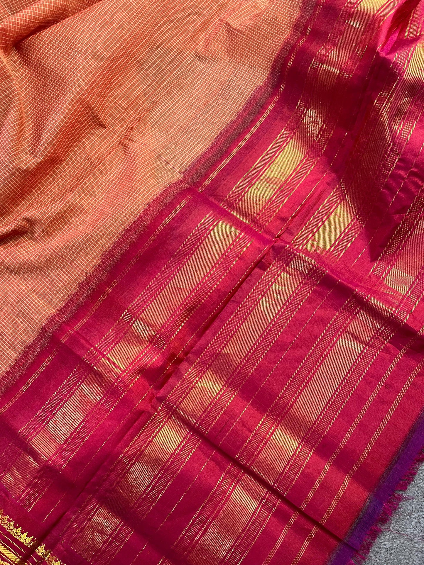 ORANGE COTTON PURE HANDLOOM GADWAL SAREE