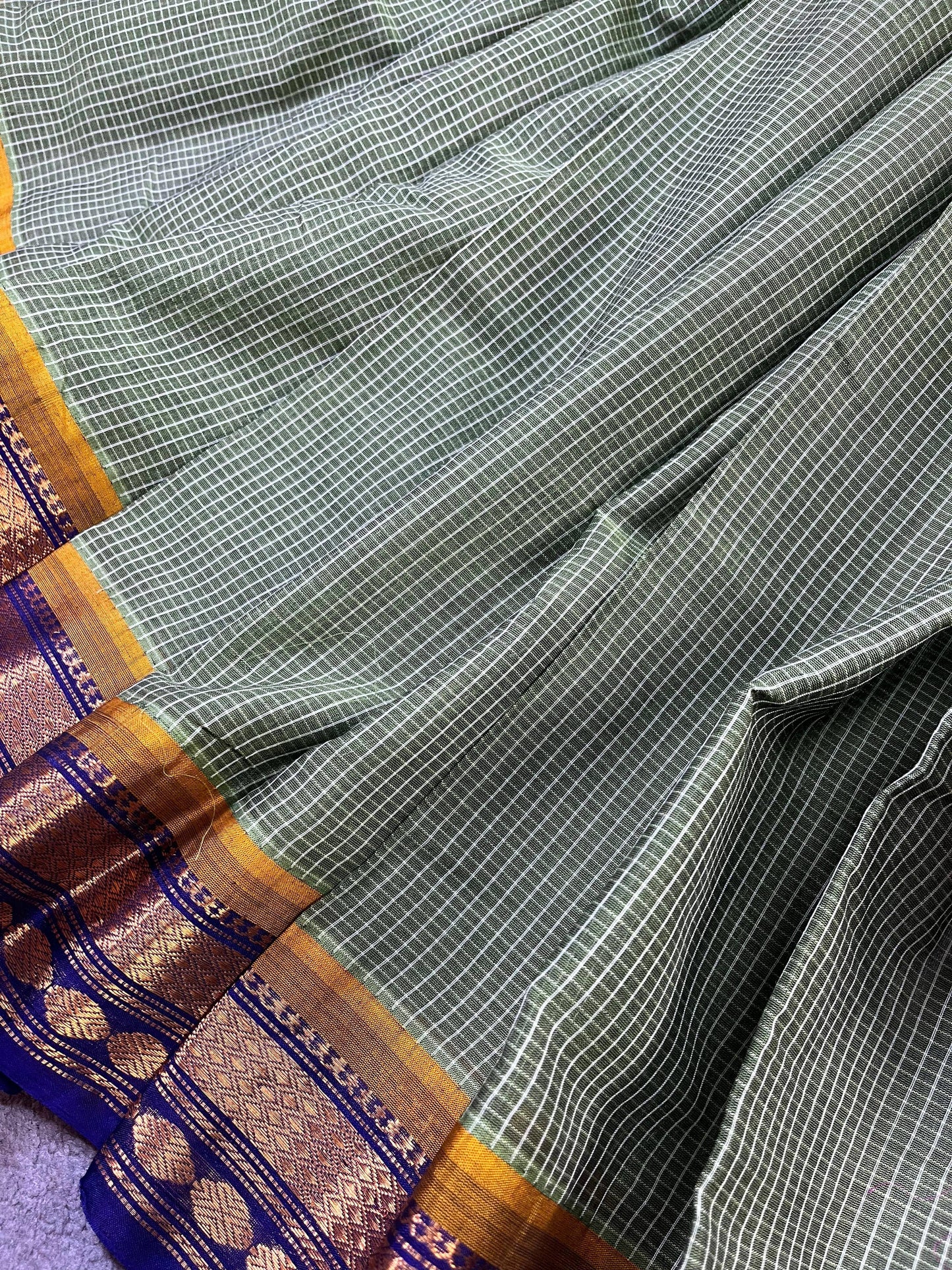 GREEN COTTON PURE HANDLOOM GADWAL SAREE