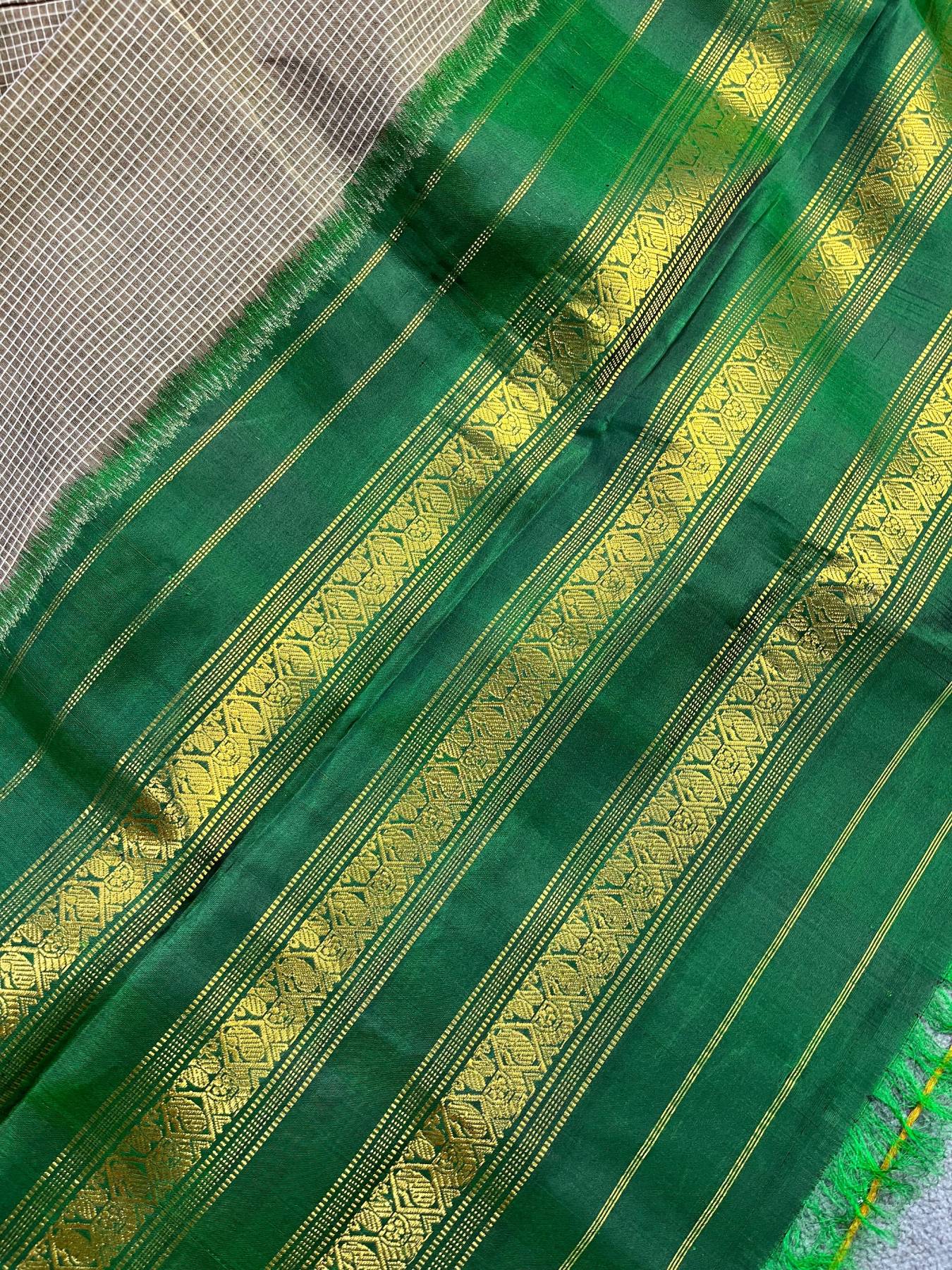 GREEN GREY COTTON PURE HANDLOOM GADWAL SAREE