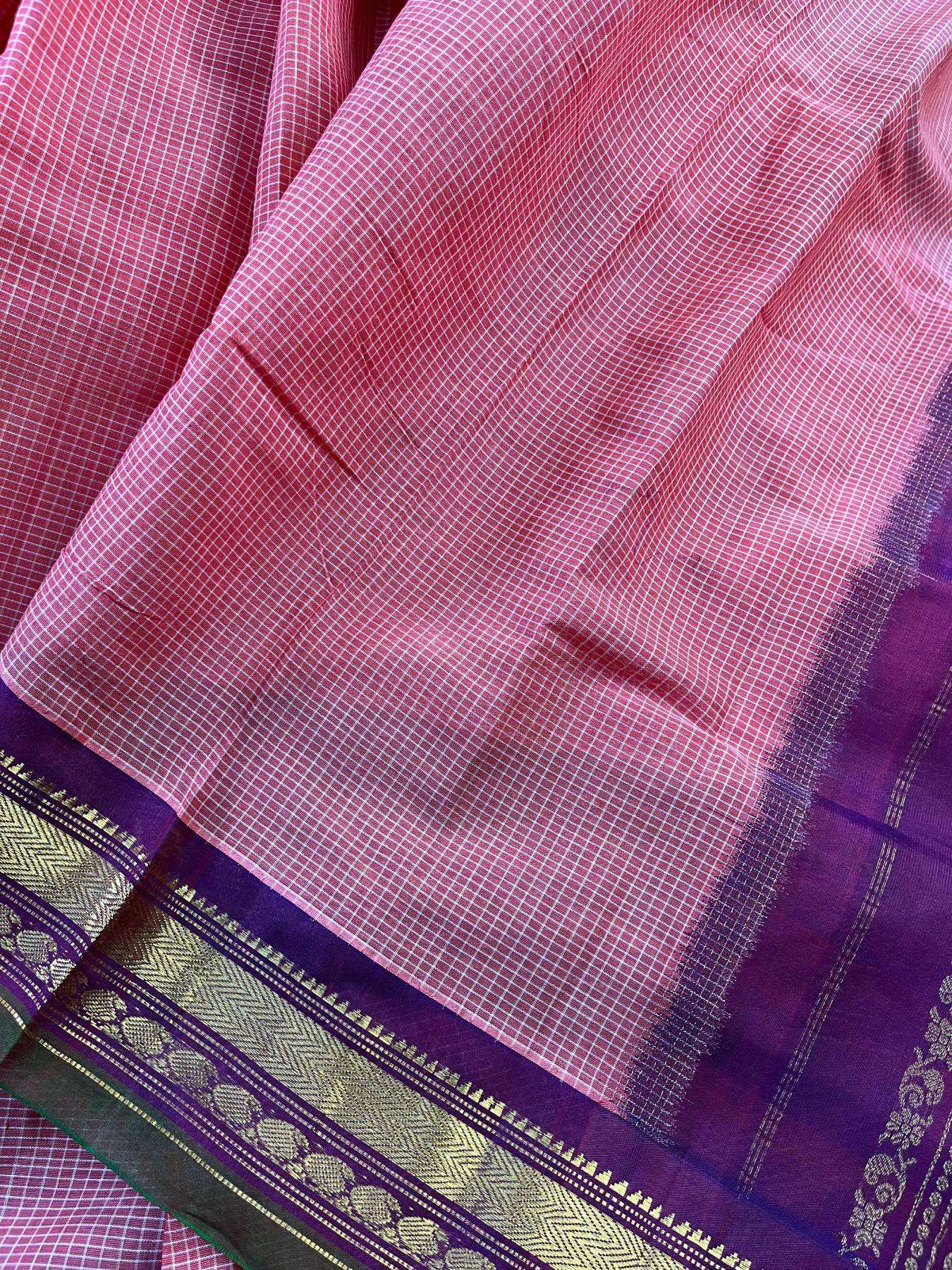 PINKISH ORANGE COTTON PURE HANDLOOM GADWAL SAREE