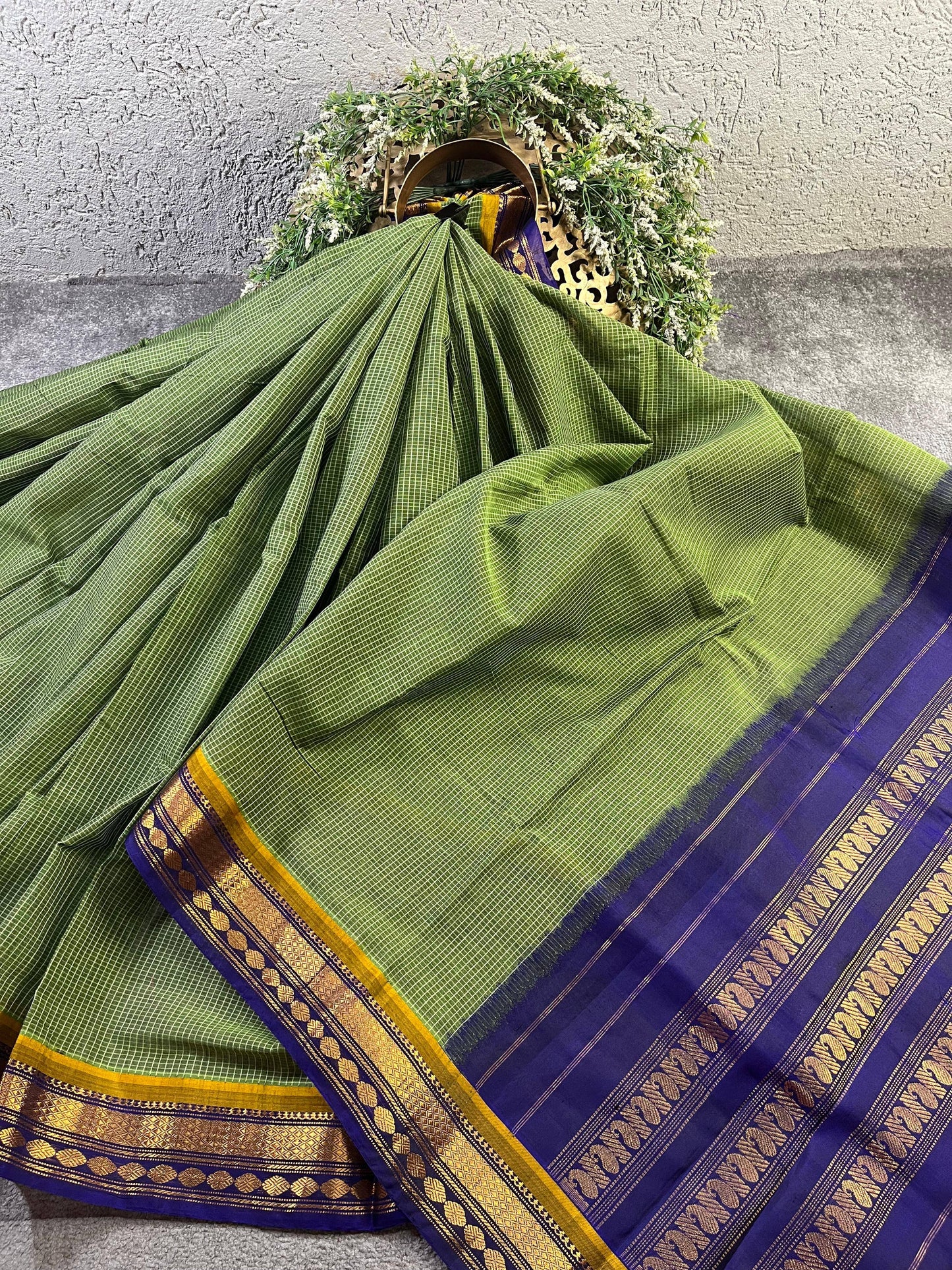 GREEN COTTON PURE HANDLOOM GADWAL SAREE