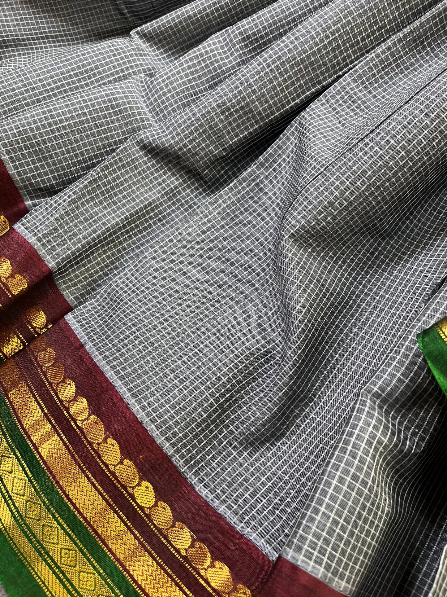 GREY COTTON PURE HANDLOOM GADWAL SAREE