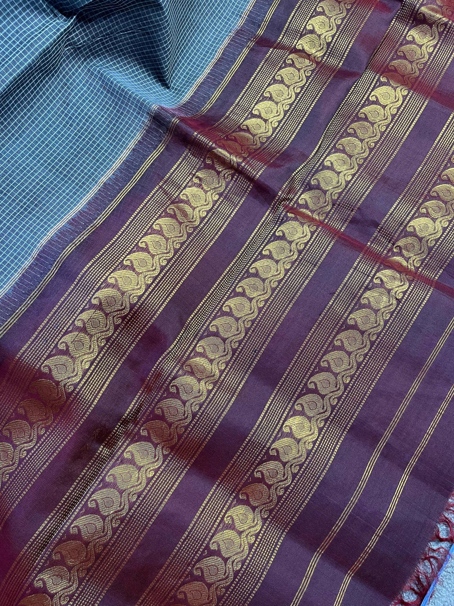 GREY COTTON PURE HANDLOOM GADWAL SAREE