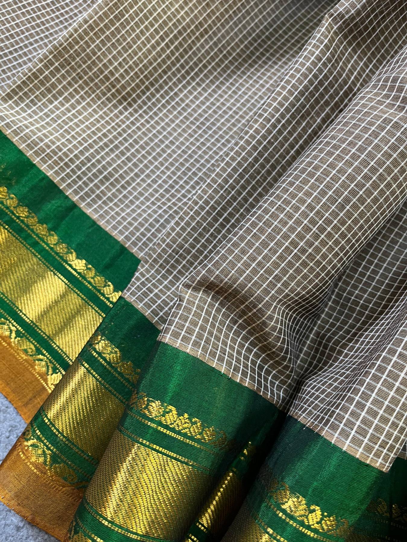 GREEN GREY COTTON PURE HANDLOOM GADWAL SAREE
