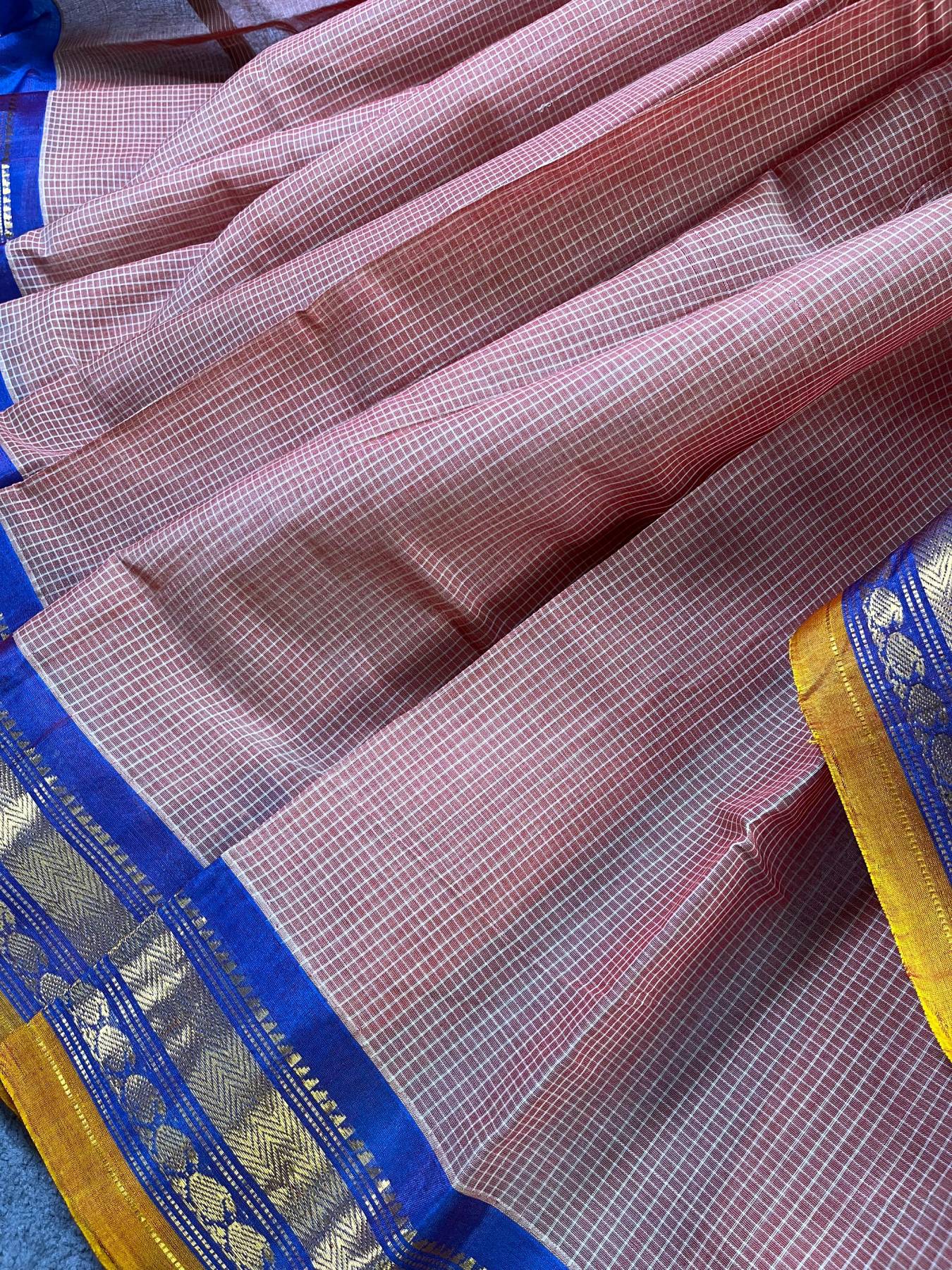PEACH COTTON PURE HANDLOOM GADWAL SAREE