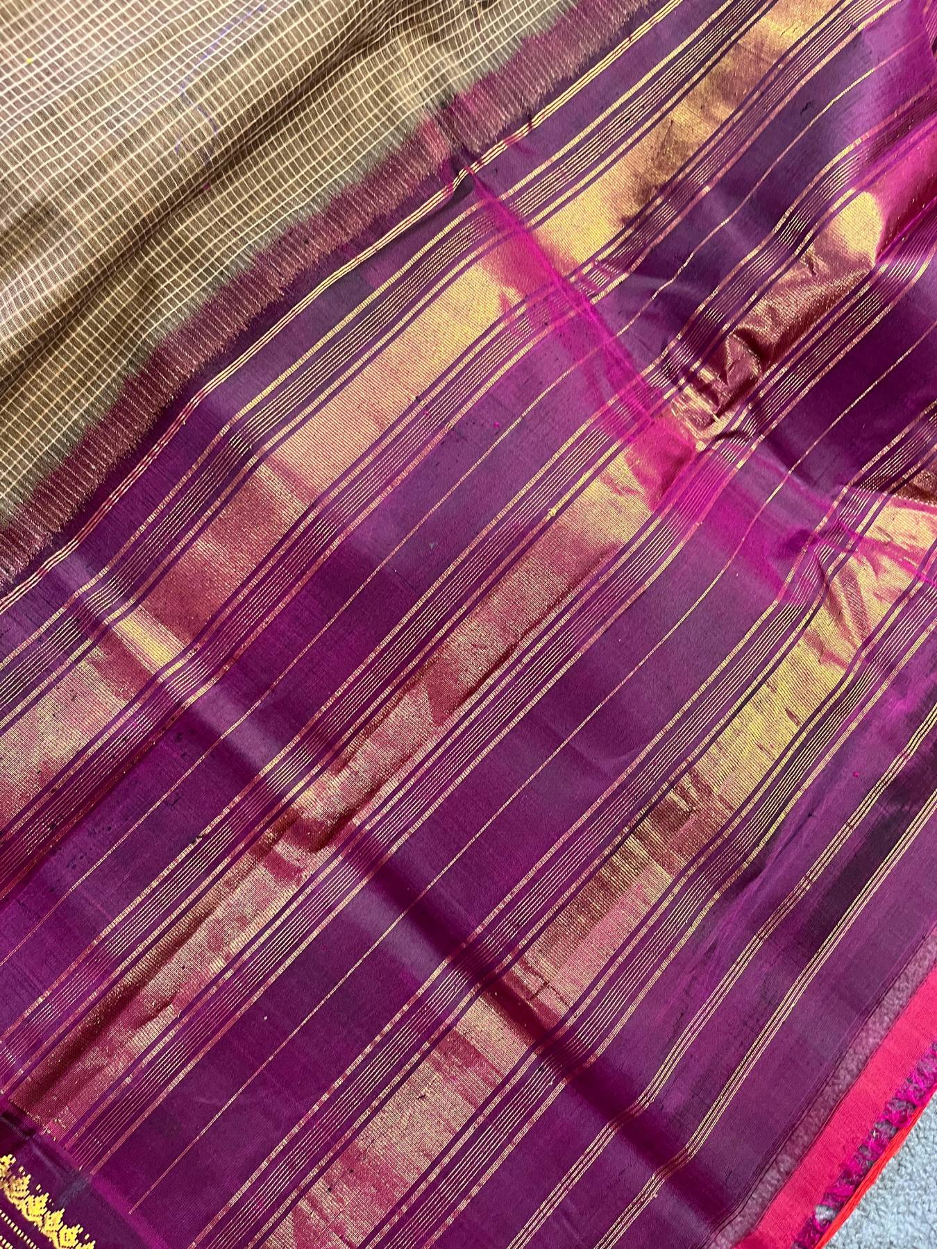 BROWN COTTON PURE HANDLOOM GADWAL SAREE