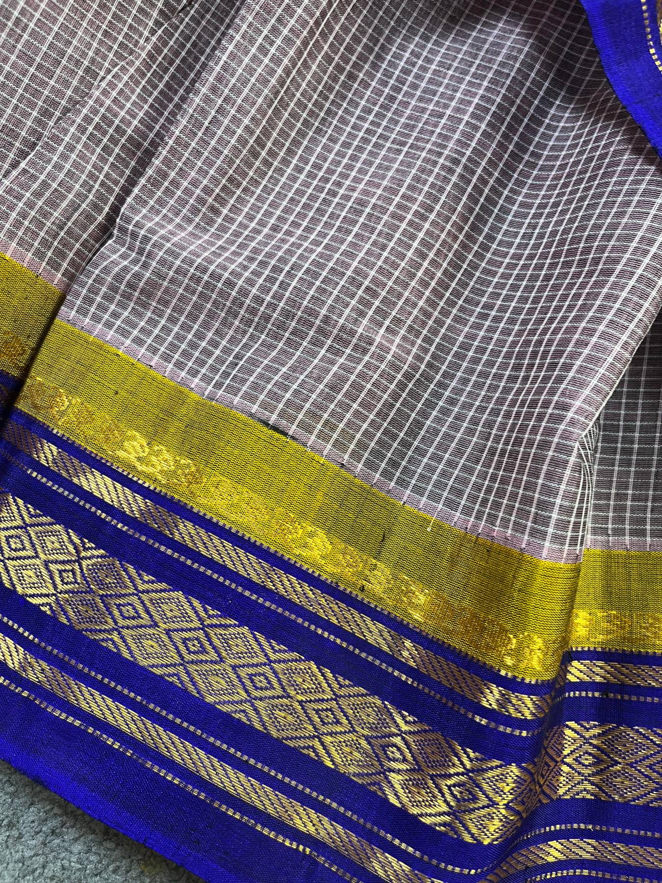 MAUVE COTTON PURE HANDLOOM GADWAL SAREE